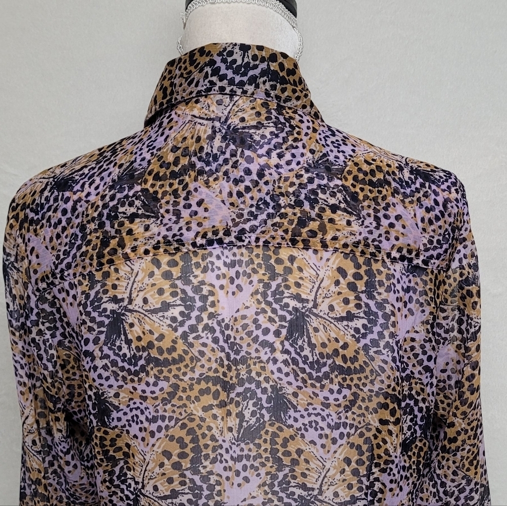 Vintage Cumberland Outfitters Leopard Butterfly Print Button Up Chiffon Blouse M - Picture 11 of 14
